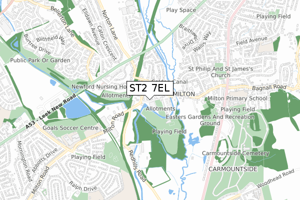 ST2 7EL map - small scale - OS Open Zoomstack (Ordnance Survey)