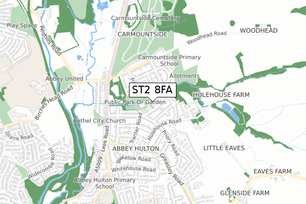 ST2 8FA map - small scale - OS Open Zoomstack (Ordnance Survey)