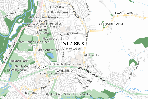 ST2 8NX map - small scale - OS Open Zoomstack (Ordnance Survey)