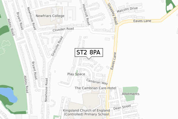 ST2 8PA map - large scale - OS Open Zoomstack (Ordnance Survey)