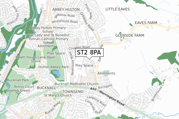 ST2 8PA map - small scale - OS Open Zoomstack (Ordnance Survey)