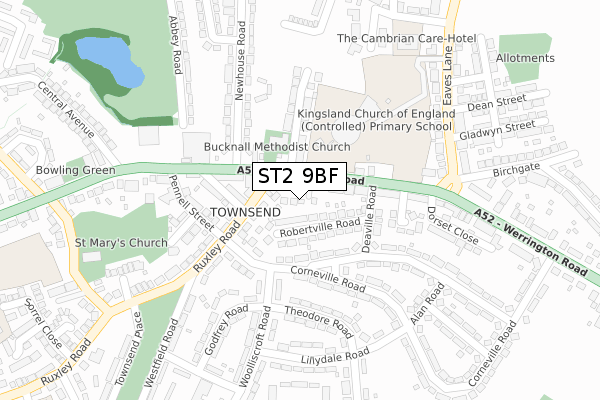 ST2 9BF map - large scale - OS Open Zoomstack (Ordnance Survey)