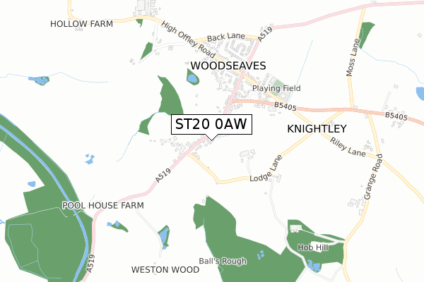 ST20 0AW map - small scale - OS Open Zoomstack (Ordnance Survey)