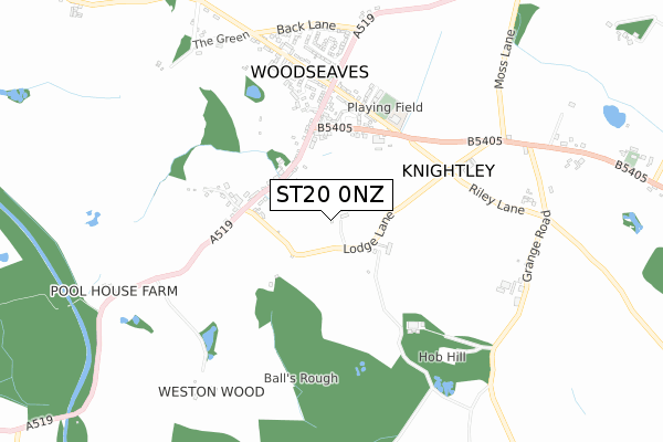 ST20 0NZ map - small scale - OS Open Zoomstack (Ordnance Survey)