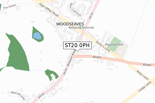 ST20 0PH map - large scale - OS Open Zoomstack (Ordnance Survey)