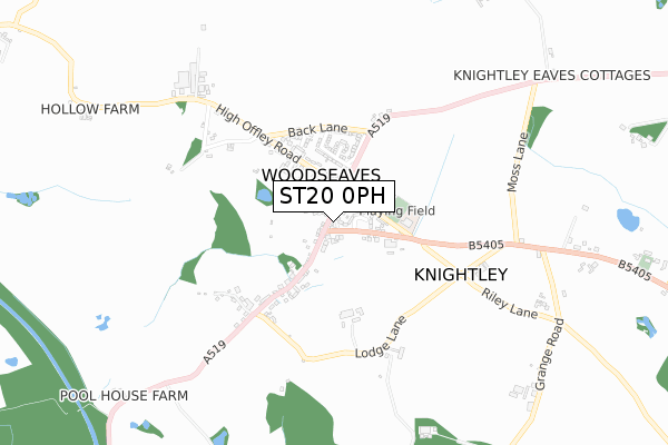 ST20 0PH map - small scale - OS Open Zoomstack (Ordnance Survey)