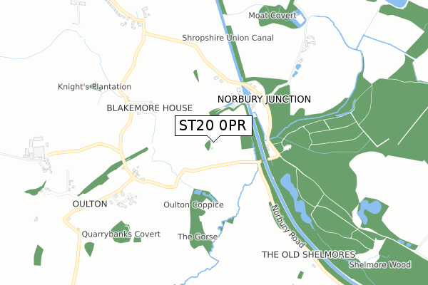 ST20 0PR map - small scale - OS Open Zoomstack (Ordnance Survey)