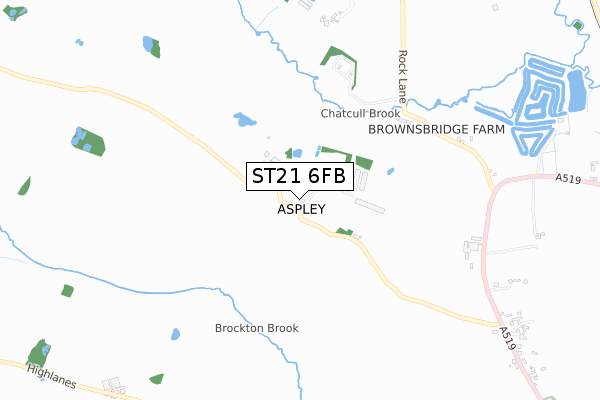 ST21 6FB map - small scale - OS Open Zoomstack (Ordnance Survey)