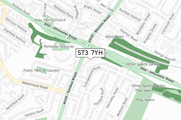 ST3 7YH map - large scale - OS Open Zoomstack (Ordnance Survey)