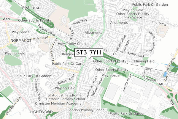 ST3 7YH map - small scale - OS Open Zoomstack (Ordnance Survey)