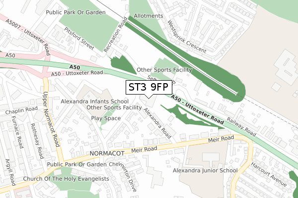 ST3 9FP map - large scale - OS Open Zoomstack (Ordnance Survey)