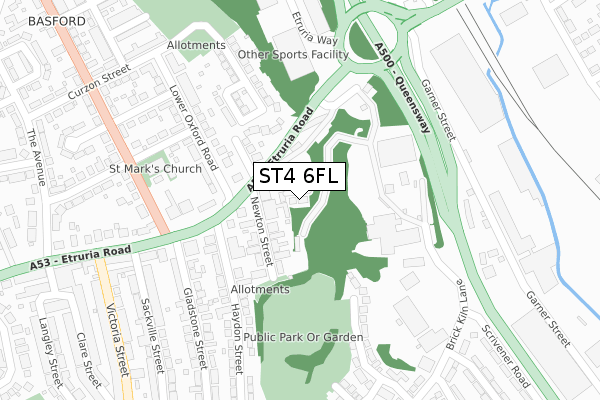 ST4 6FL map - large scale - OS Open Zoomstack (Ordnance Survey)