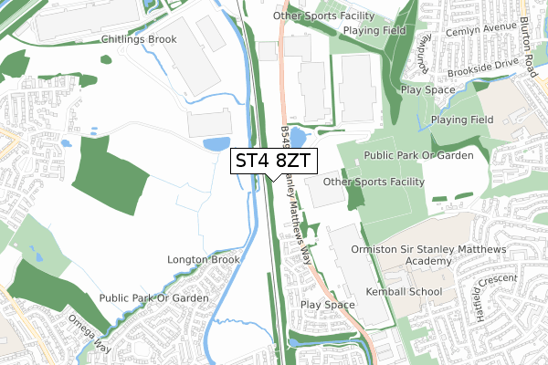 ST4 8ZT map - small scale - OS Open Zoomstack (Ordnance Survey)