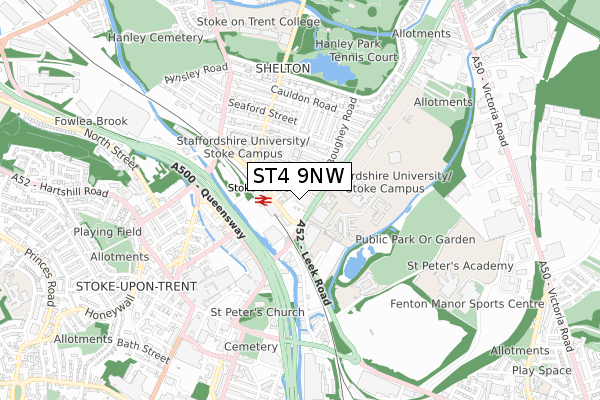 ST4 9NW map - small scale - OS Open Zoomstack (Ordnance Survey)