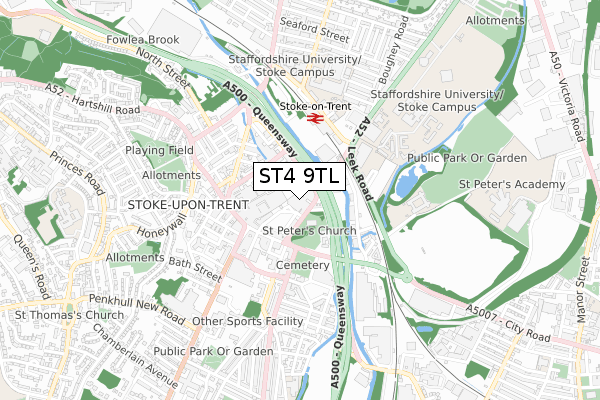 ST4 9TL map - small scale - OS Open Zoomstack (Ordnance Survey)