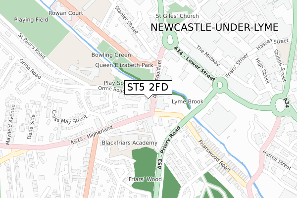 ST5 2FD map - large scale - OS Open Zoomstack (Ordnance Survey)