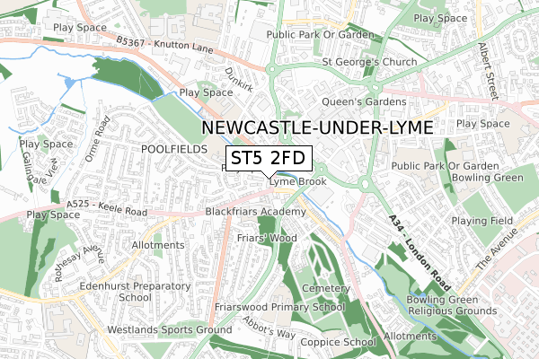 ST5 2FD map - small scale - OS Open Zoomstack (Ordnance Survey)