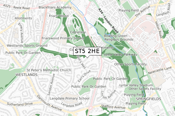 ST5 2HE map - small scale - OS Open Zoomstack (Ordnance Survey)