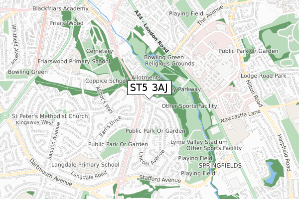 ST5 3AJ map - small scale - OS Open Zoomstack (Ordnance Survey)