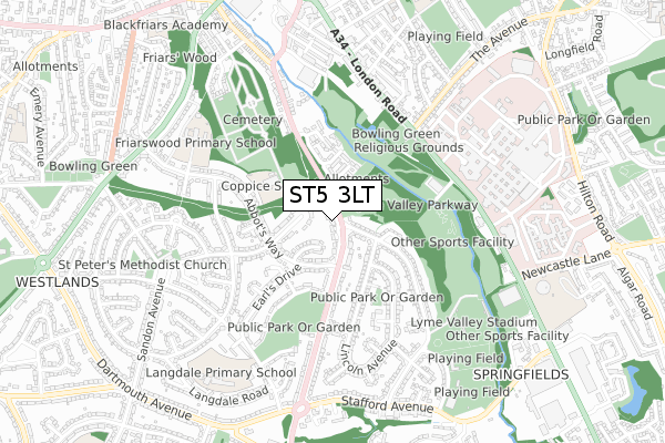 ST5 3LT map - small scale - OS Open Zoomstack (Ordnance Survey)