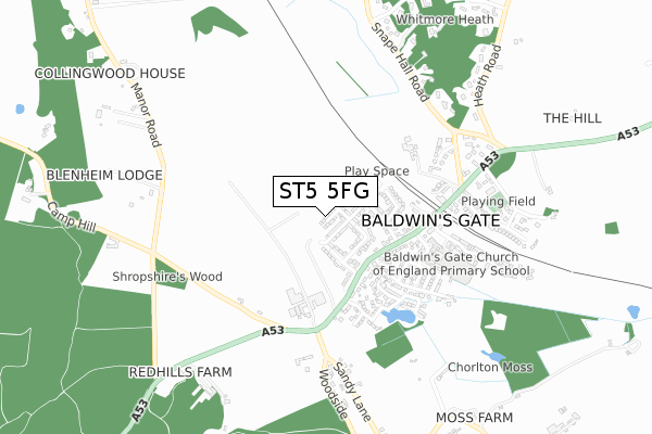 ST5 5FG map - small scale - OS Open Zoomstack (Ordnance Survey)