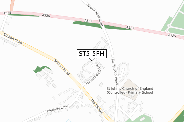 ST5 5FH map - large scale - OS Open Zoomstack (Ordnance Survey)