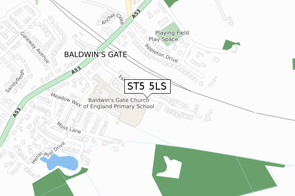 ST5 5LS map - large scale - OS Open Zoomstack (Ordnance Survey)