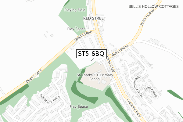 ST5 6BQ map - large scale - OS Open Zoomstack (Ordnance Survey)