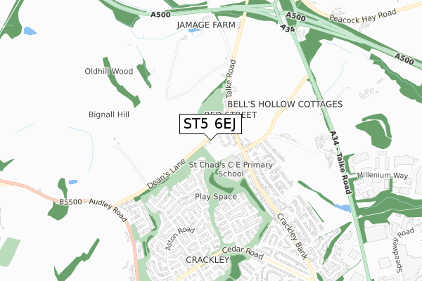 ST5 6EJ map - small scale - OS Open Zoomstack (Ordnance Survey)