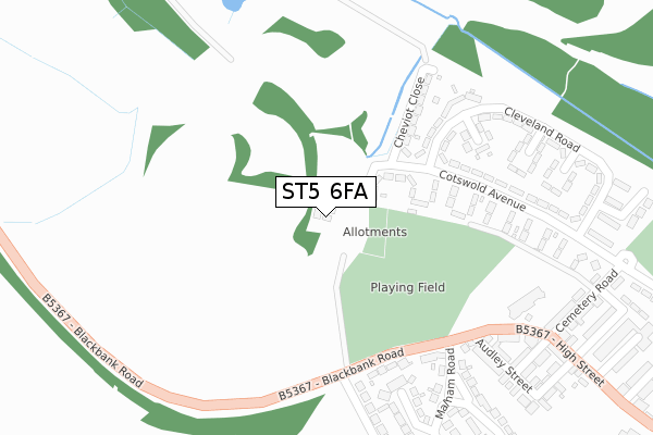 ST5 6FA map - large scale - OS Open Zoomstack (Ordnance Survey)