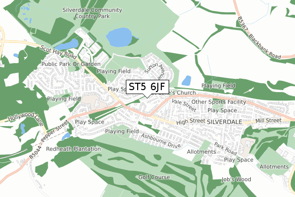 ST5 6JF map - small scale - OS Open Zoomstack (Ordnance Survey)