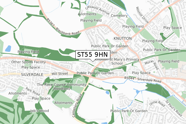 ST55 9HN map - small scale - OS Open Zoomstack (Ordnance Survey)