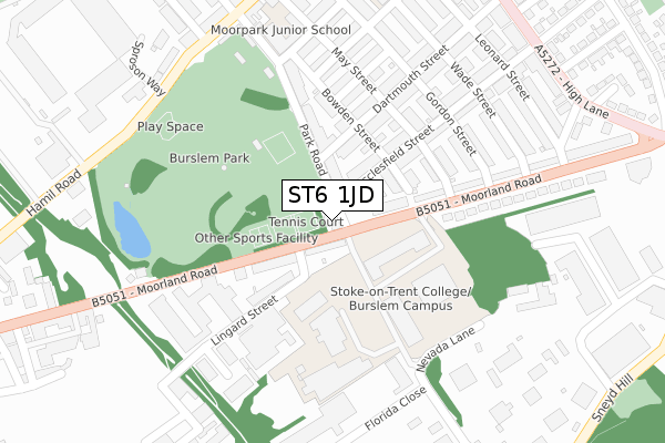 ST6 1JD map - large scale - OS Open Zoomstack (Ordnance Survey)