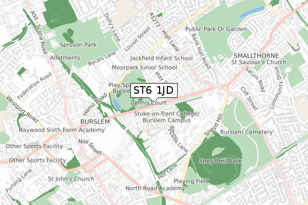 ST6 1JD map - small scale - OS Open Zoomstack (Ordnance Survey)