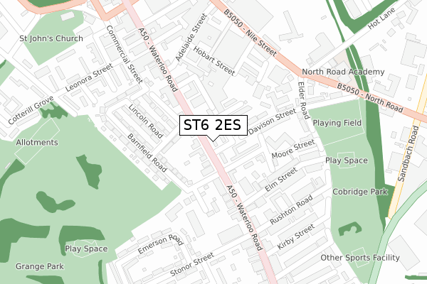 ST6 2ES map - large scale - OS Open Zoomstack (Ordnance Survey)