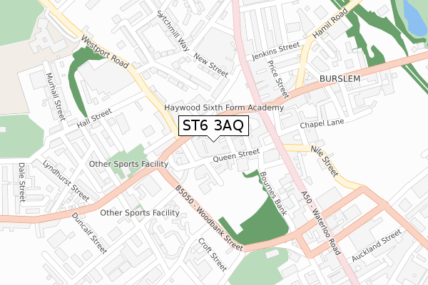 ST6 3AQ map - large scale - OS Open Zoomstack (Ordnance Survey)