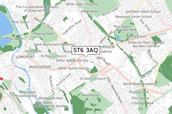 ST6 3AQ map - small scale - OS Open Zoomstack (Ordnance Survey)