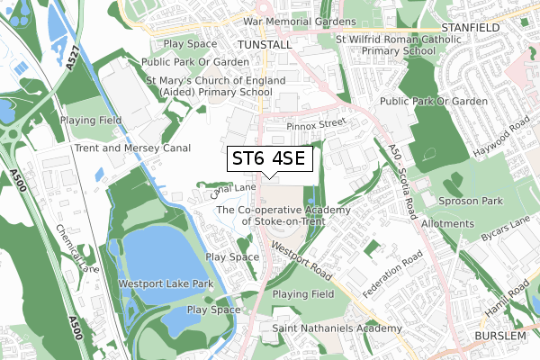ST6 4SE map - small scale - OS Open Zoomstack (Ordnance Survey)