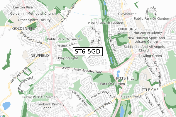 ST6 5GD map - small scale - OS Open Zoomstack (Ordnance Survey)