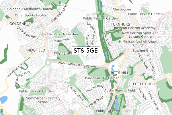 ST6 5GE map - small scale - OS Open Zoomstack (Ordnance Survey)