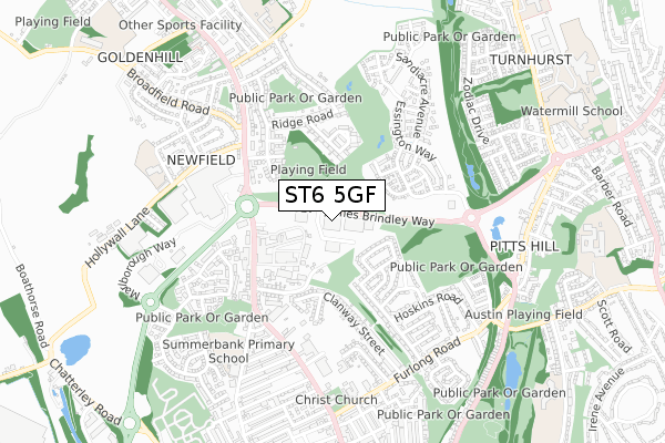 ST6 5GF map - small scale - OS Open Zoomstack (Ordnance Survey)