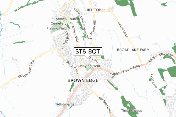 ST6 8QT map - small scale - OS Open Zoomstack (Ordnance Survey)