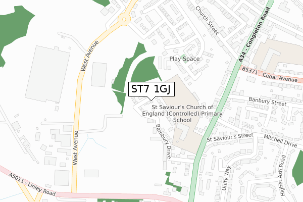 ST7 1GJ map - large scale - OS Open Zoomstack (Ordnance Survey)