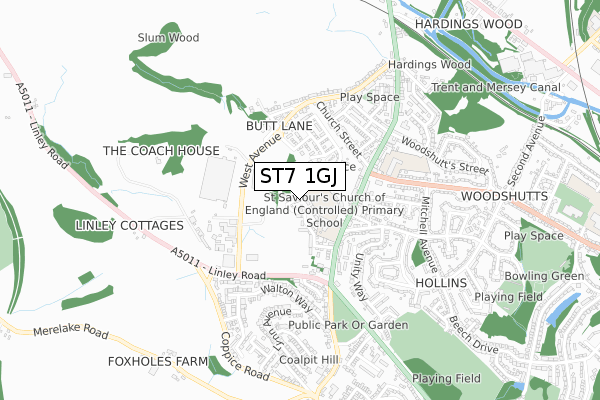 ST7 1GJ map - small scale - OS Open Zoomstack (Ordnance Survey)