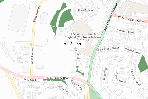 ST7 1GL map - large scale - OS Open Zoomstack (Ordnance Survey)