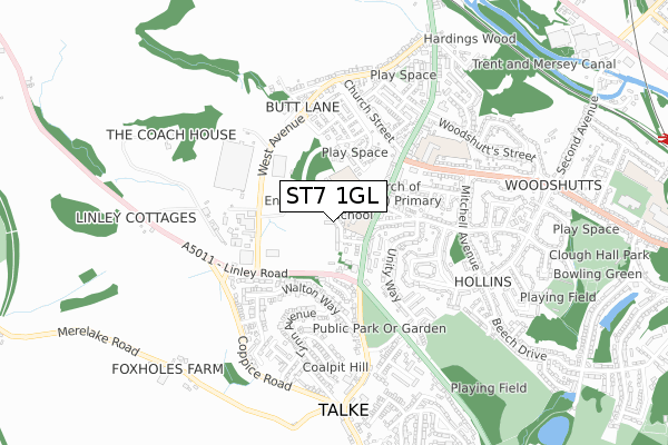 ST7 1GL map - small scale - OS Open Zoomstack (Ordnance Survey)