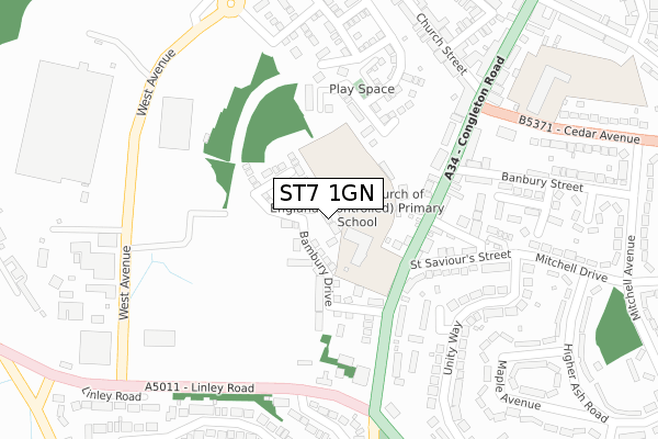 ST7 1GN map - large scale - OS Open Zoomstack (Ordnance Survey)