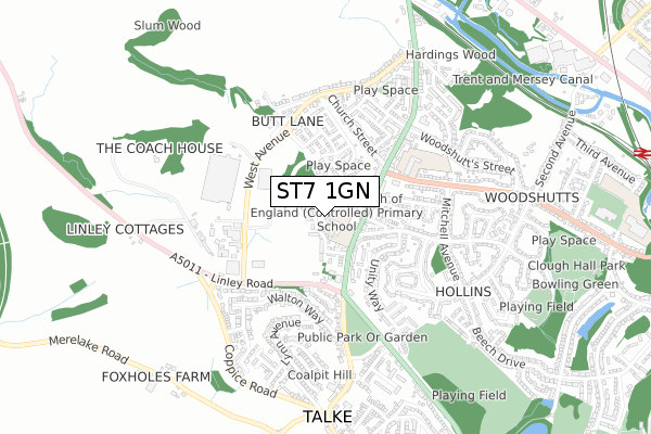 ST7 1GN map - small scale - OS Open Zoomstack (Ordnance Survey)