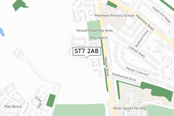 ST7 2AB map - large scale - OS Open Zoomstack (Ordnance Survey)