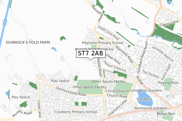 ST7 2AB map - small scale - OS Open Zoomstack (Ordnance Survey)